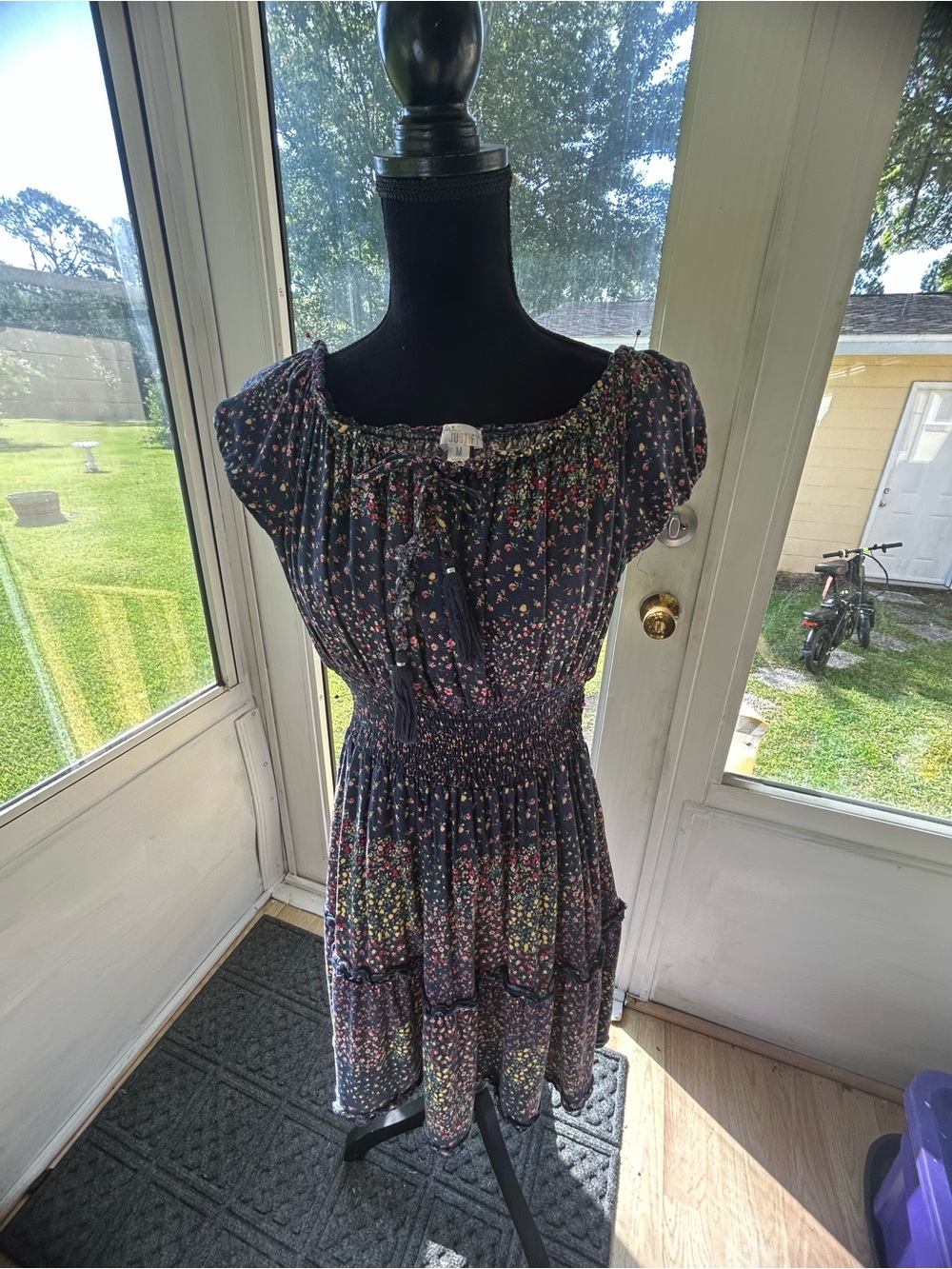 Justify Navy Floral Smocked Mini Dress